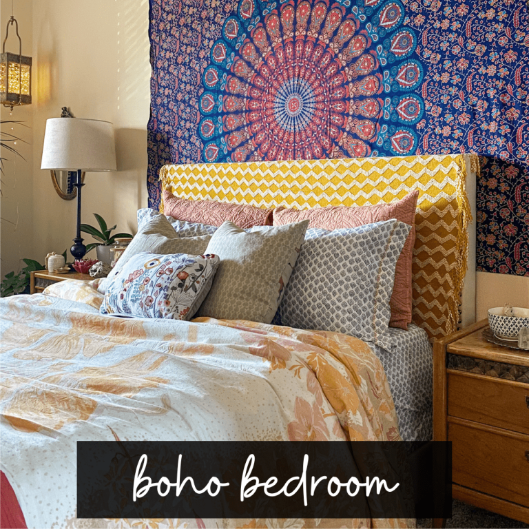 Renter Friendly Global Bohemian Bedroom: No Paint. No Wallpaper. A Ton of Visual Interest With Textiles