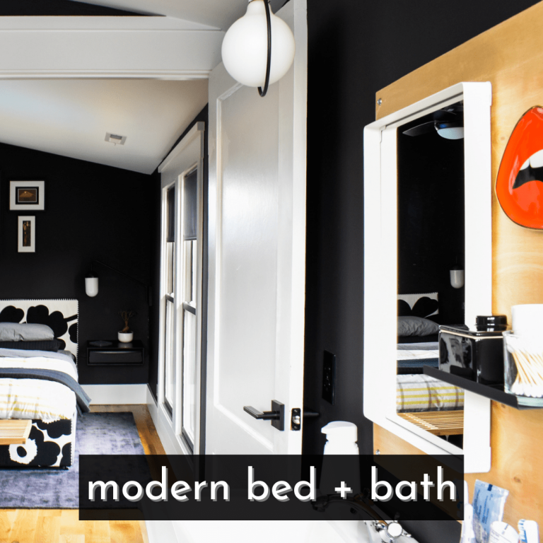 Modern Art-Inspired Bedroom + Bathroom: Spring 2021 One Room Challenge Reveal