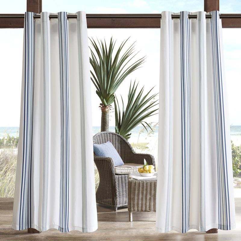 coastal cottage look striped curtain panels with blue and white