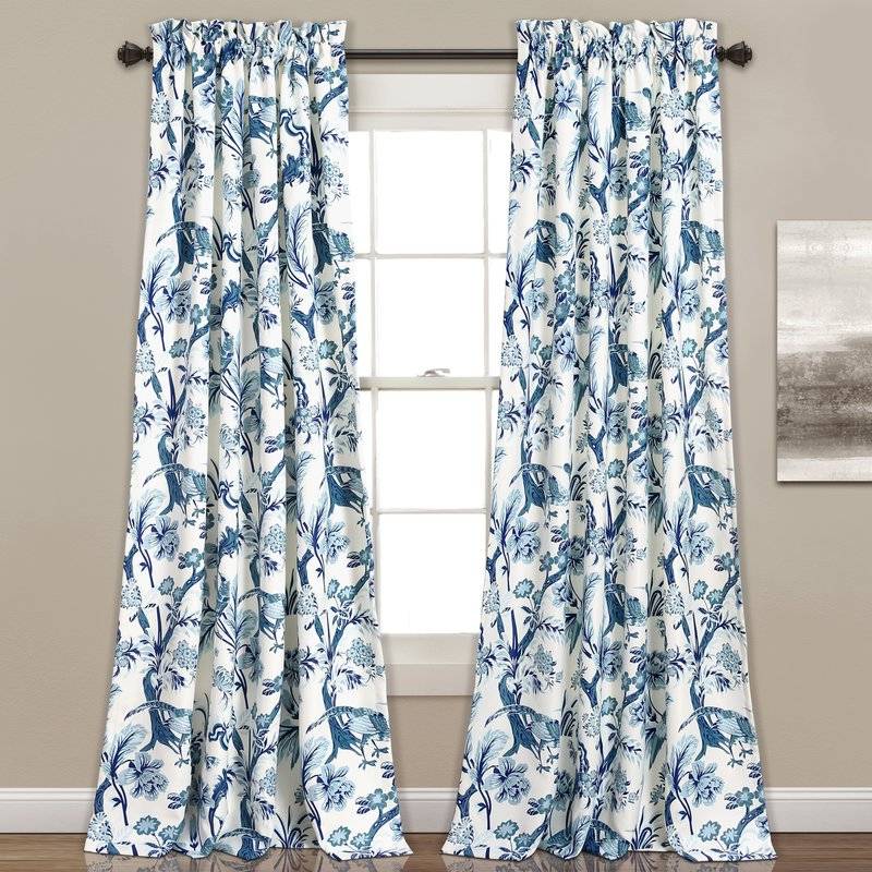 modern chinoiserie blue curtain panels