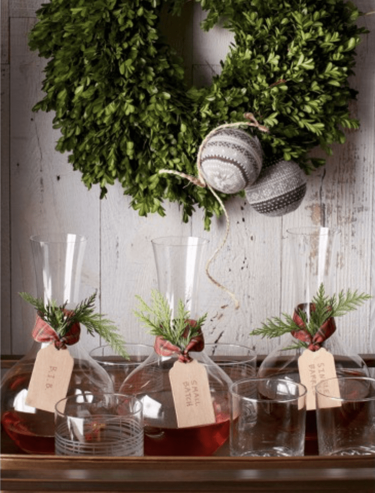 winter decorating with boxwood wreath